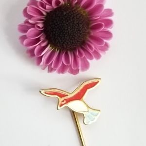 Vintage enamel bird stick pin stickpin red blue white gold tone